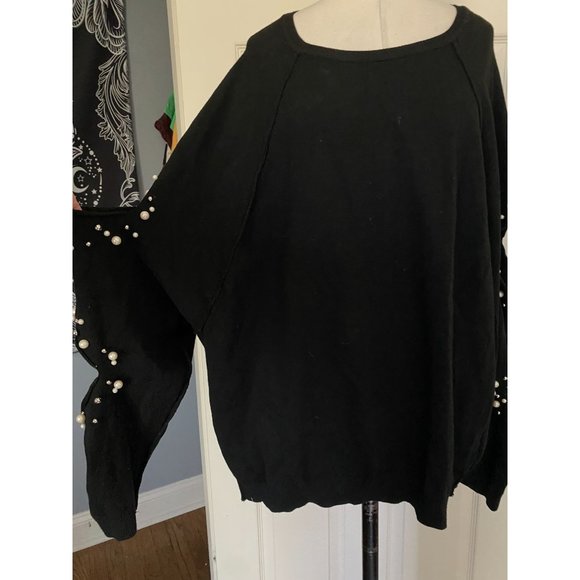 Zara Black Sweater with Cutouts and Pearls on Sleeve - Size Large - Picture 5 of 5